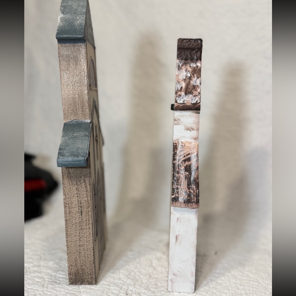 SOLD OUT‼️ Wooden Church Decor Set • Farmhouse Christmas Chapel Pair • Hand-Pain - Picture 2 of 6